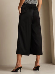 19Momme Silk Women's High Waist Pleated Wide Leg Capri Pants