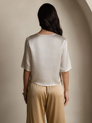 Pure Silk Half Sleeve U Neck Women's T-Shirt