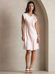 Pure Silk Cap Sleeve V Neck Knee Dress