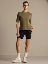 Pure Silk Round Neck Mid-length Sleeves Women's Sport T-Shirt