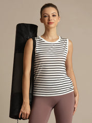 Pure Silk Round Neck Women's Stripe Sport Tank Top