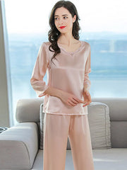 Laced Pure Silk Pajamas Set