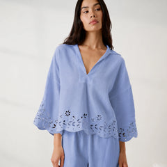 Linen Embroidered Eyelet Shirt