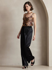 Pure Silk Leopard Print Spaghetti Strap V Neck Camisoles Top