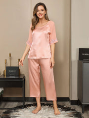 2Pcs Pure Silk Slit Back Pajamas Set