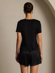 Pure Silk V-Neck Short Sleeves Women's T-Shirt