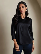 Clearance - 19Momme Silk 3/4 Sleeve Lapel Collar Women's Shirt with Button Up Design
