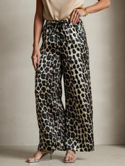 Women's Pure Silk Leopard Print Wide Leg Pants