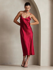 Pure Silk Spaghetti Strap Midi Dress