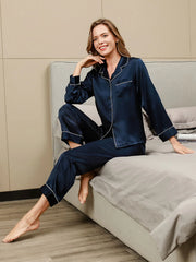 Pure Silk Long Sleeve Button Up Women's Pajamas Set