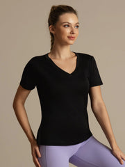 Pure Silk Women's V Neck Short-Sleeve Snag-Resistant Sport T-Shirt