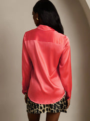 19Momme Silk Lapel Collar Long Sleeve Women's Shirt