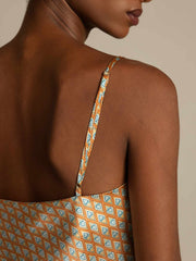 Pure Silk Geometric Print Spaghetti Strap V Neck Camisoles