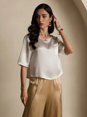 Pure Silk Half Sleeve U Neck Women's T-Shirt