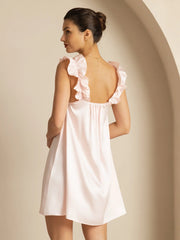 19Momme Silk Ruffle Strap Square Neck Babydoll A-Line Short Nightgown