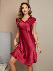 Pure Silk Cap Sleeve V-neck Knee Nightgown