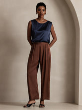 Women's 22Momme Silk High Waist Wide Leg Tapered Pleated Cropped Pants