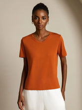 Pure Silk V Neck Short-Sleeve Snag-Resistant Women's T-Shirt