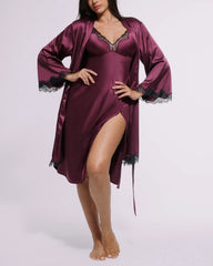 Bare Essentials™ Satin Lace Pajama Robe