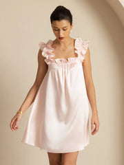19Momme Silk Ruffle Strap Square Neck Babydoll A-Line Short Nightgown