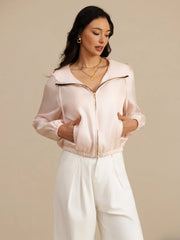 Pure Silk Women's Short Hooded Jacket With Pockets