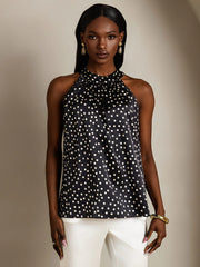 19Momme Women's Silk Polka Dot Print Sleeveless Halter Neck Top