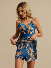 Pure Silk Dragon Print Spaghetti Strap V Neck Camisole Set