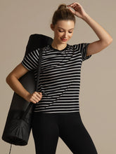 Pure Silk Short Sleeve Round Neck Women's Stripe Sport T-shirt