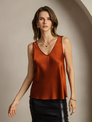 Clearance(US Warehouse) - 19Momme Silk Sleeveless V Neck Women's Tank Top with V Back Design