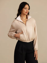 Pure Silk Women's Short Stand Collar Reversible Jacket With Pockets
