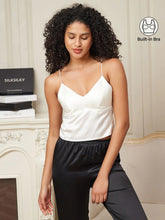 Pure Silk Spaghetti Strap V Neck Camisoles with Built-in Bra