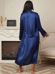 Women's Pure Silk Long Sleeve Midi Wrap Robe
