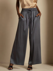 19Momme Silk Women’s High-Waist Wide Leg Pants with Shirred Drawstring Waist
