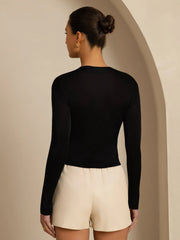 Pure Silk Women's Long Sleeve Mock Neck Top