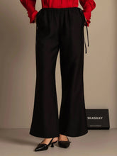 32Momme Silk-Wool Blend Straight Fit Women's Pants with Drawstring Side Pockets Design