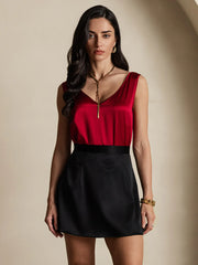 19Momme Silk A Line Mini Skirt with Zipper Design