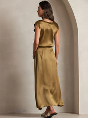 Clearance(US Warehouse) - 19Momme Silk A Line Maxi Skirt with Zipper Design