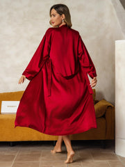 Pure Silk V-Neck Midi Nightgown & Robe Set 2Pcs