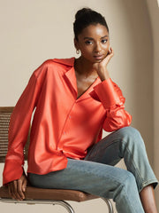 19Momme Silk Long Sleeve Notch Collar Women's Shirt
