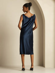 19Momme Silk Sleeveless Cowl Neck Knee Dress