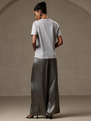 Pure Silk Wide Leg Women's Pants with Elastic Waist Design