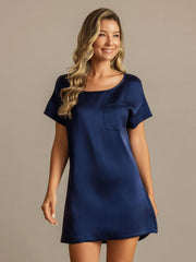 19Momme Washable Silk Short Sleeve Round Neck Short Nightgown
