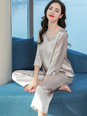 Laced Pure Silk Pajamas Set
