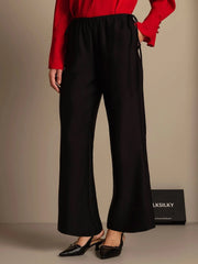32Momme Silk-Wool Blend Straight Fit Women's Pants with Drawstring Side Pockets Design