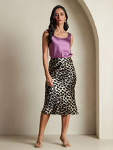 19Momme Pure Silk Leopard Print Stretch Straight Long Skirt