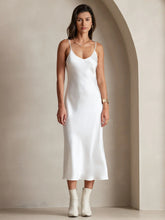 Pure Silk Spaghetti Strap V Neck Midi Dress