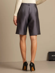 32Momme Silk-Wool Blend High Waist Straight Fit Women's Mid-length Pants with Side Pockets Design