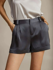 19Momme Silk Women's Cuffed Shorts With Side Pockets Design