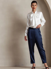 19Momme Silk Long Sleeve Tie Neck Blouse