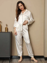 Women's Pure Silk Long Sleeve Notch Collar Pajamas Set